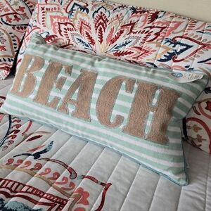 Striped Beach Pillow - Mint and Tan NWT